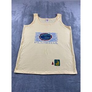 Vintage Anvil Florida Dolphin Tank Top Mens XL Yellow Graphic Made in USA 90s